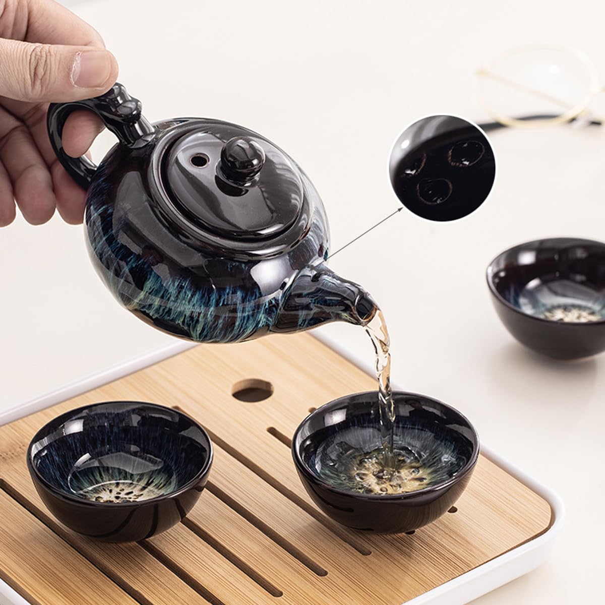 Juego de té de Viaje Negro Servicio de té japonés con Tetera Mini Juegos de té Gongfu para Adultos Regalos para Hombres