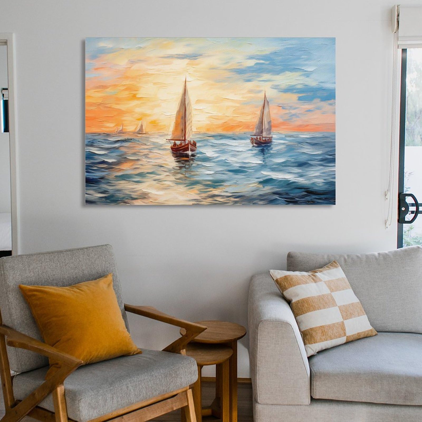 Lienzo decorativo de pared para dormitorio, moderno, retro, abstracto, atardecer, decoración de pared, póster para habitación estética