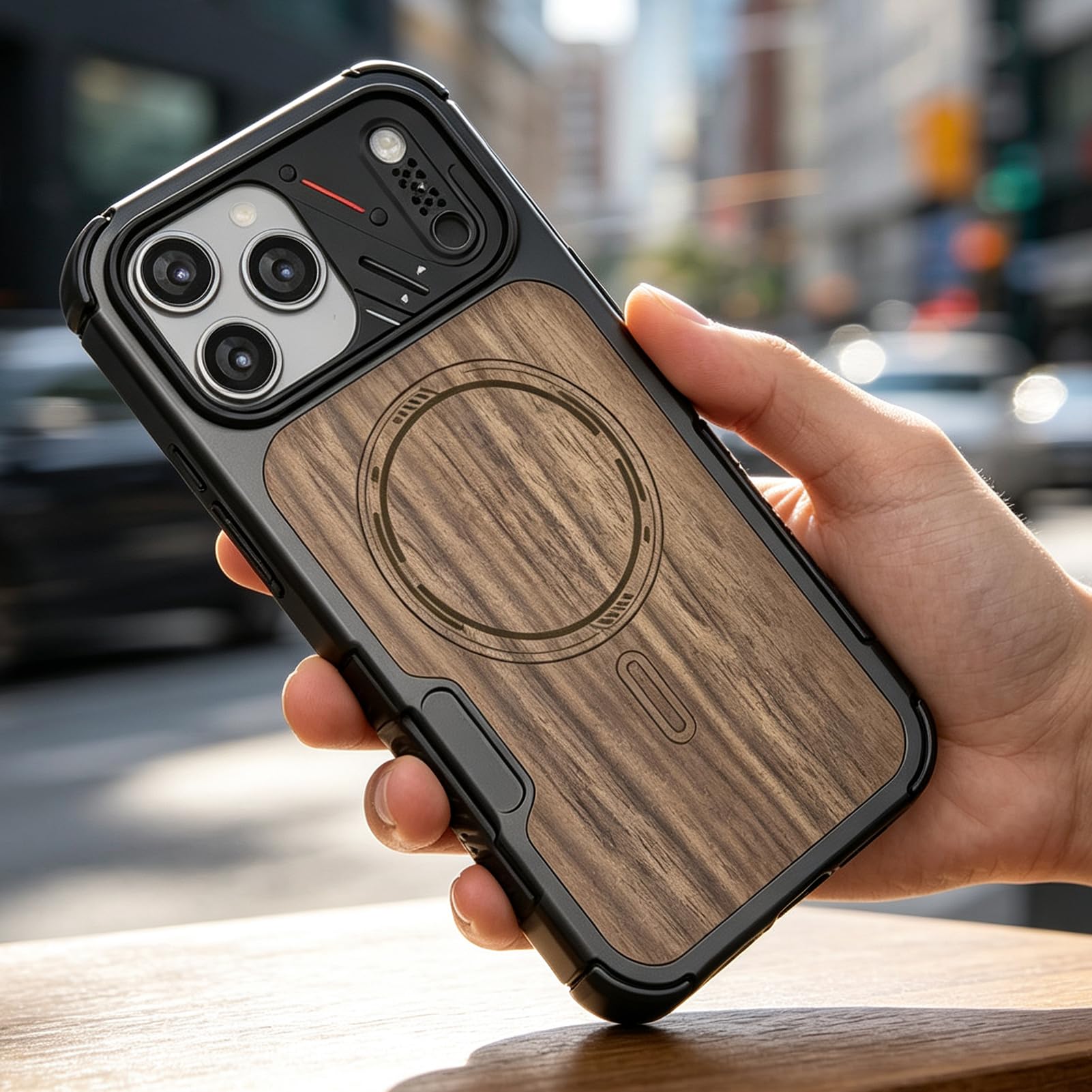 Madera Funda Para iPhone 18 Pro Max/18 Pro, Protección de Cámara Magnético
