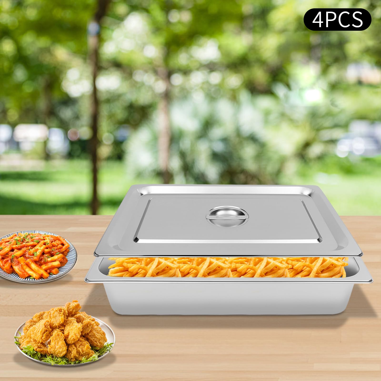 4 bandejas de buffet para calentar alimentos, catering cafeteria, recipientes térmicos de acero inoxidable con tapa para catering, bufés y fiestas