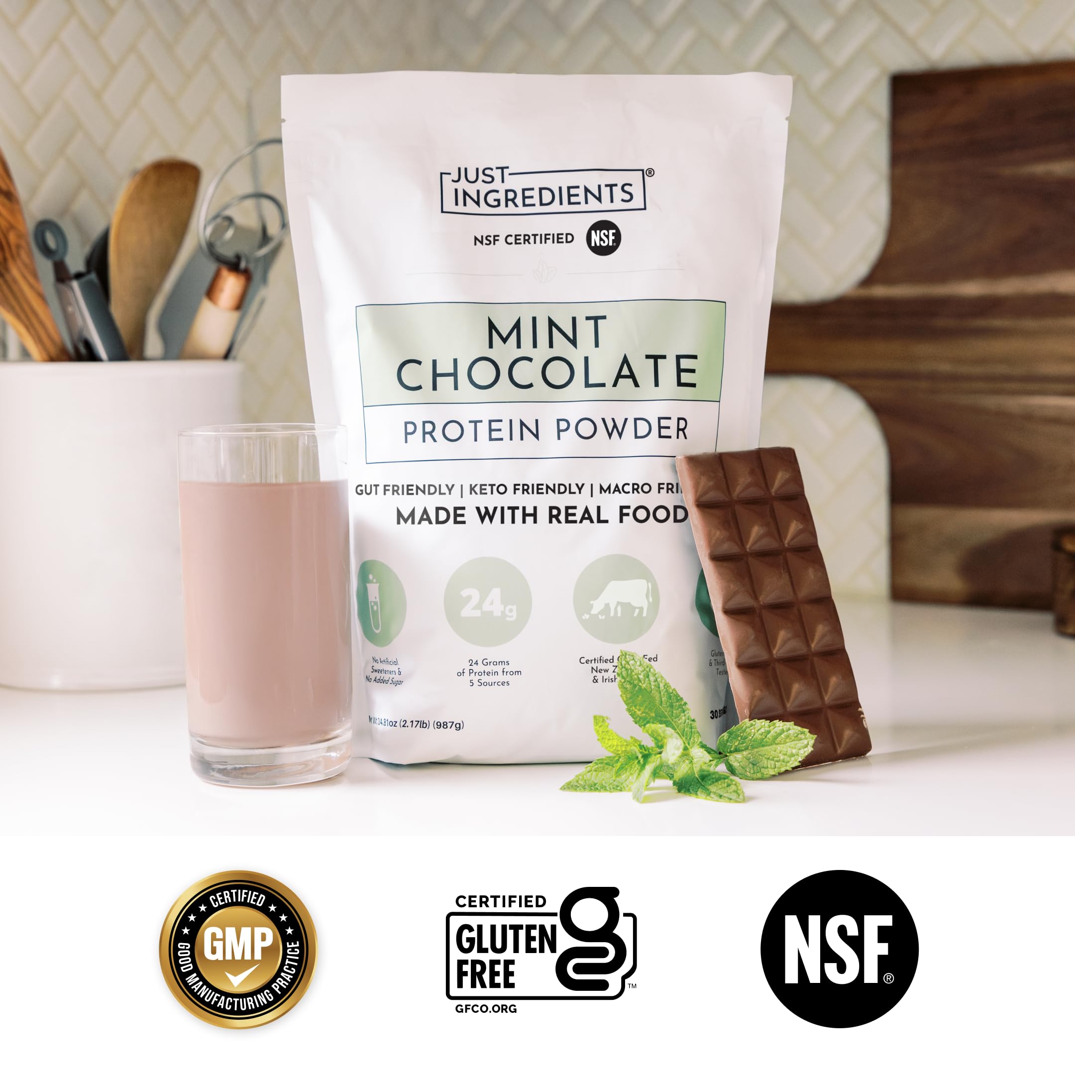 JUST INGREDIENTS Mint Chocolate Protein Powder - Grass-Fed Whey - 30 Serv — Amazon image 3