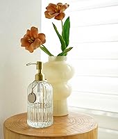 Vista 6 de JASAI Paquete de 2 dispensadores de jabón de vidrio estriado de 18 onzas con bomba dorada a prueba de óxido, dispensador de jabón de cocina Bomba