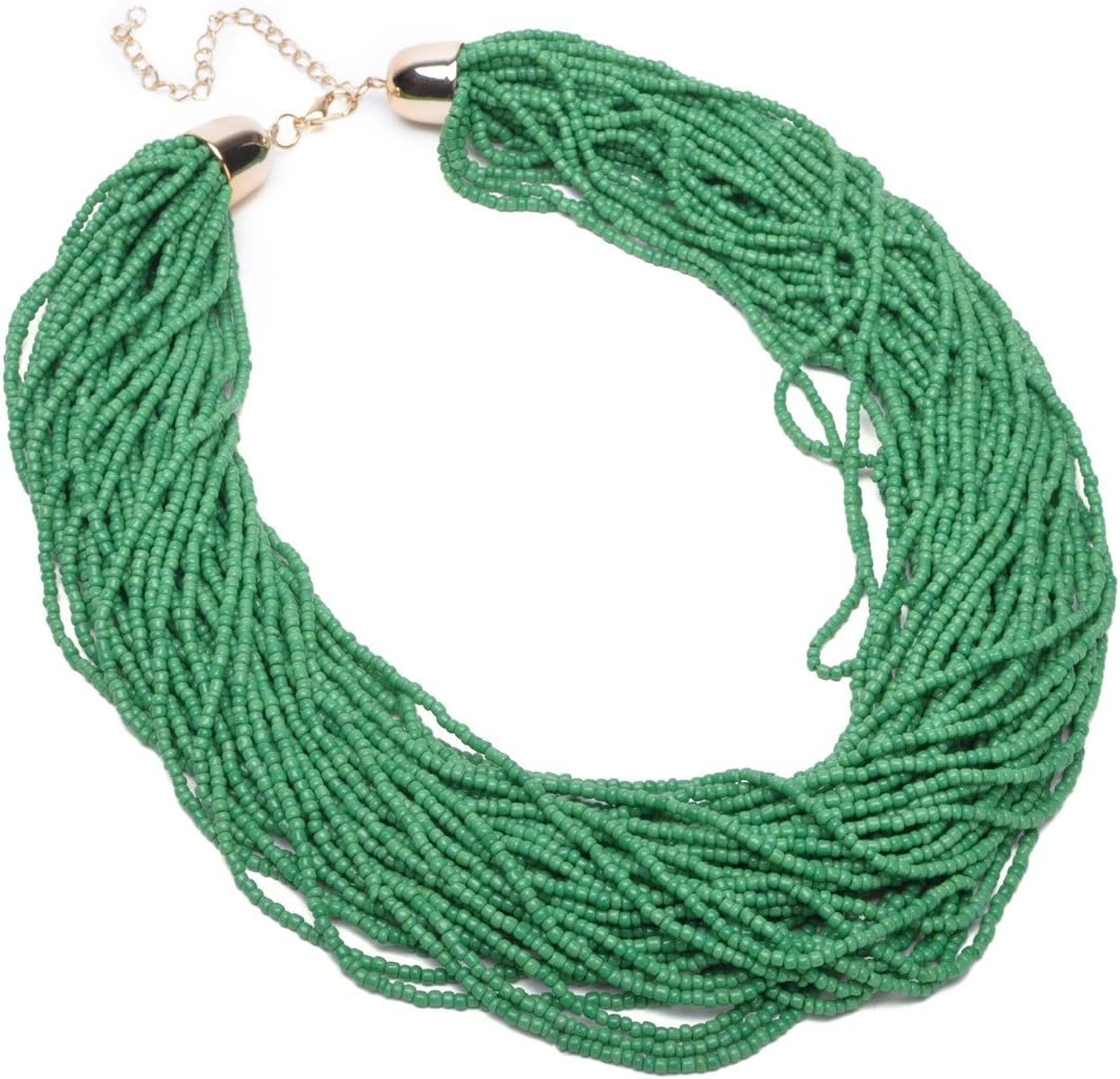 Fashion Multilayer Seed Bead Chain Choker Collar Necklace Earrings Set Cluster Strand Handmade Bib Statement Necklace