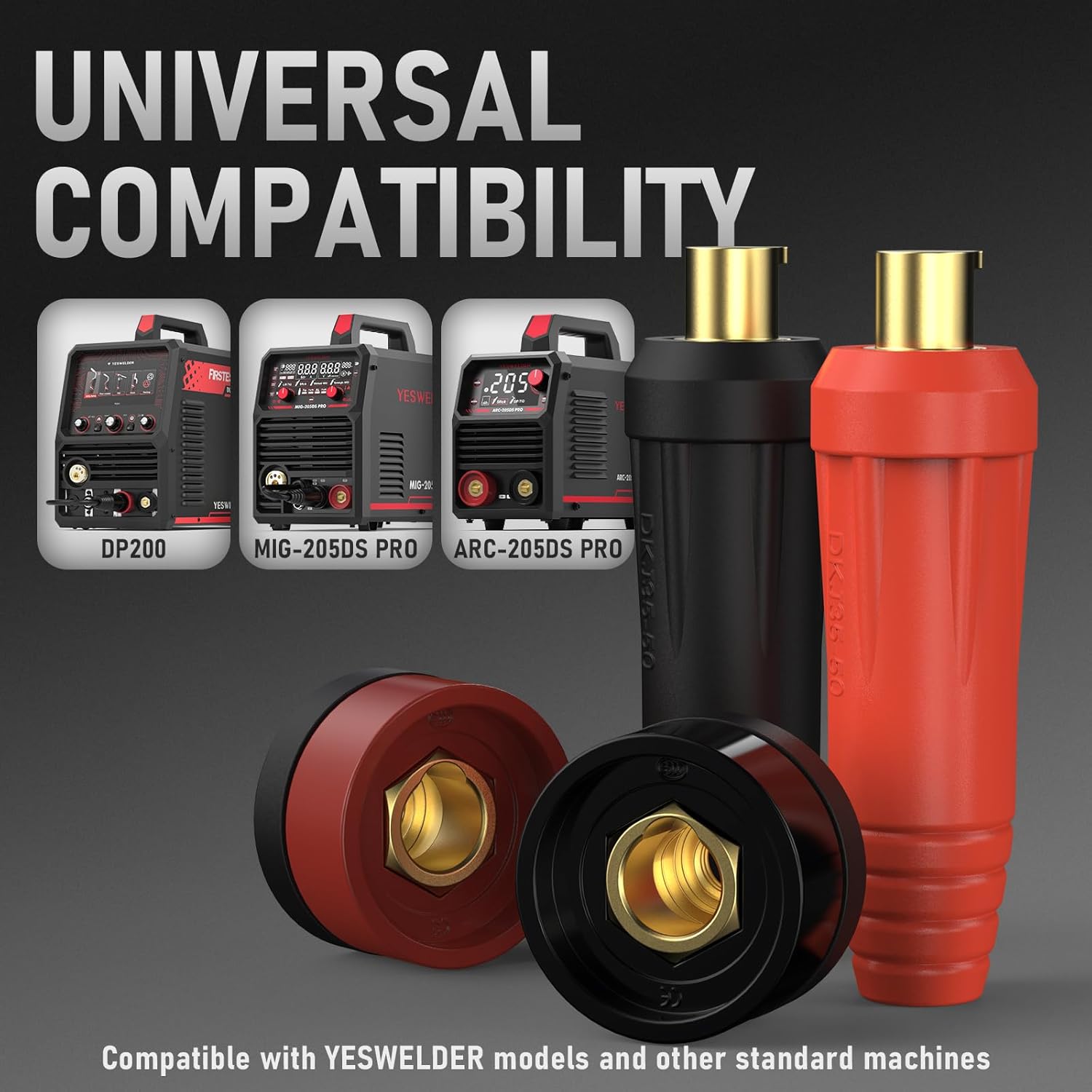 YESWELDER Welding Cable Panel Connector, Plug & Socket Set DKJ35-50 & DKZ35-50 160-315Amp Red & Black Color Dinse-Style Quick Fitting 4Pcs