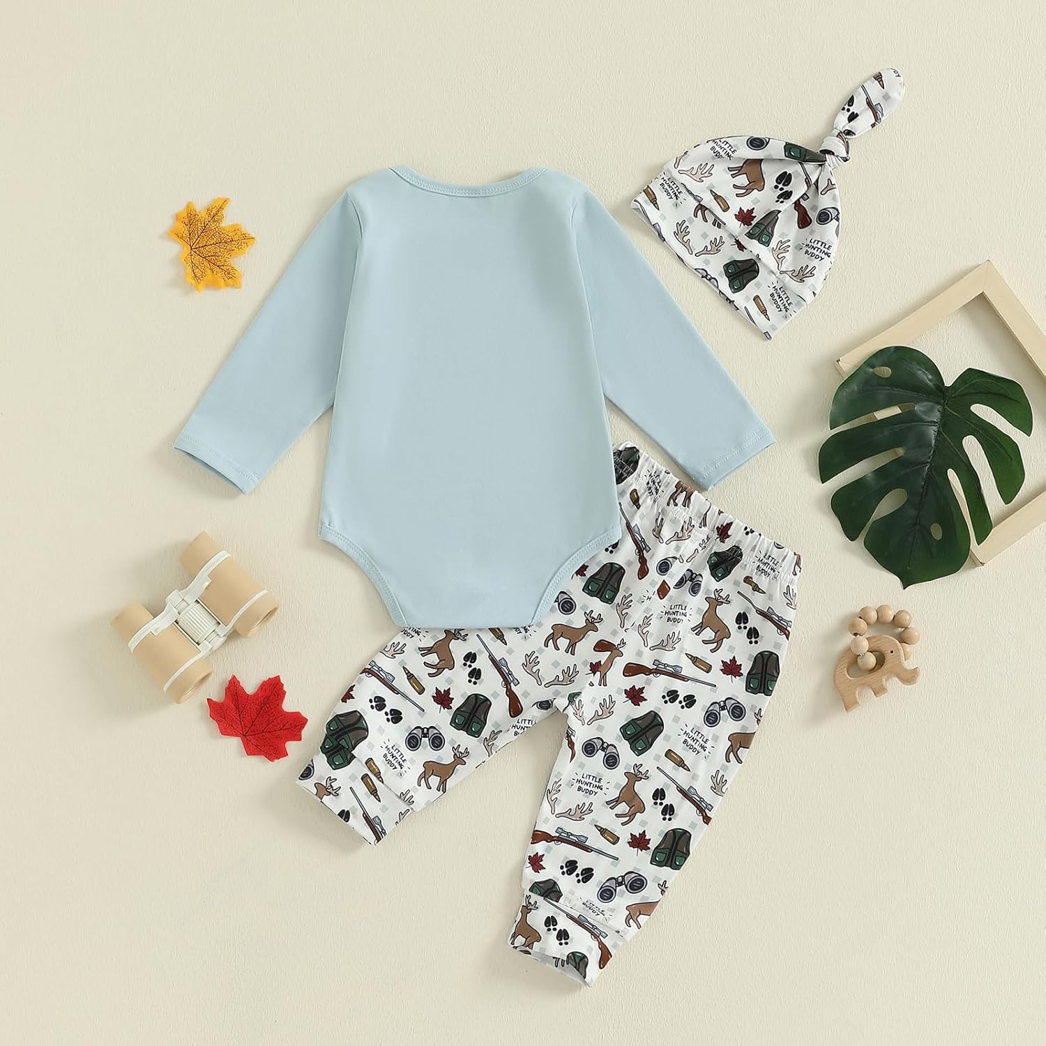 Seyurigaoka Newborn Baby Boy Hunting Outfit Deer Mallard Duck Romper Camo Pants Set Hat 3 Piece Fall Winter Farm Clothes - Image 4
