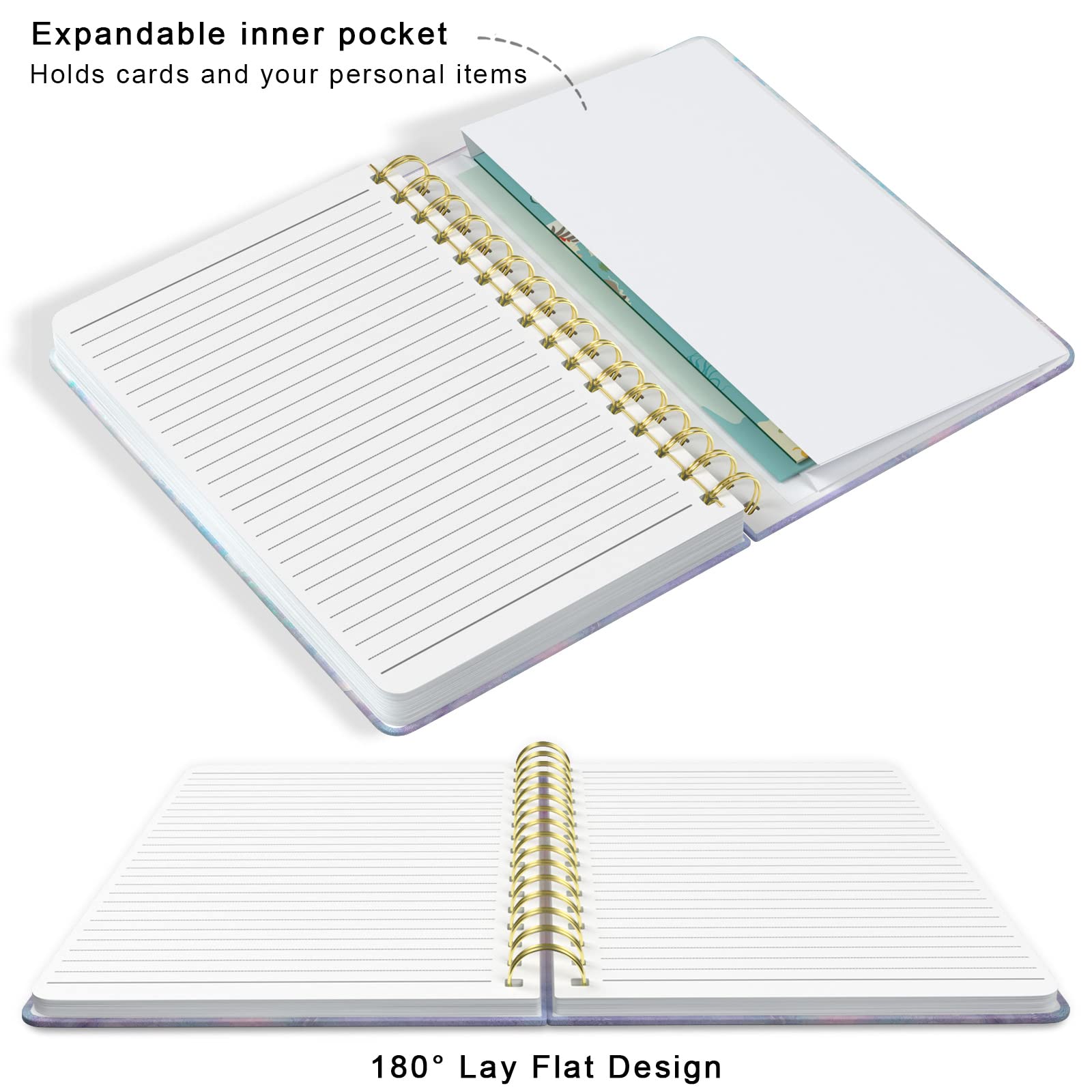 HUAMXE Spiral Hardcover Journal, 6 x 8.4 In, 160 Pages Colorful Marble