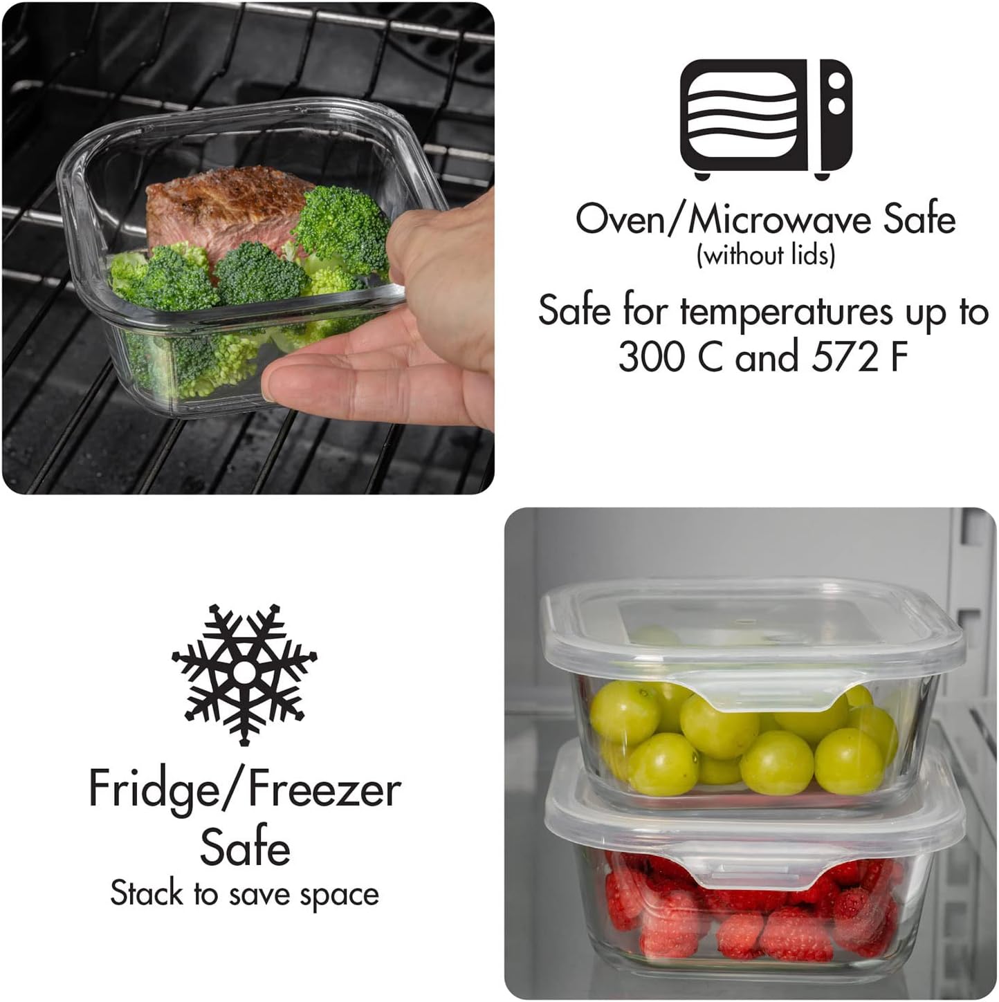 Square Glass Storage Container, Stackable BPA Free Airtight Seal Food Containers with Lids, Meal Prep Kitchen Organization and Storage, 5"x5" x 2.5", 17.6oz, 0.52L, White, 4 Pack - Image 4