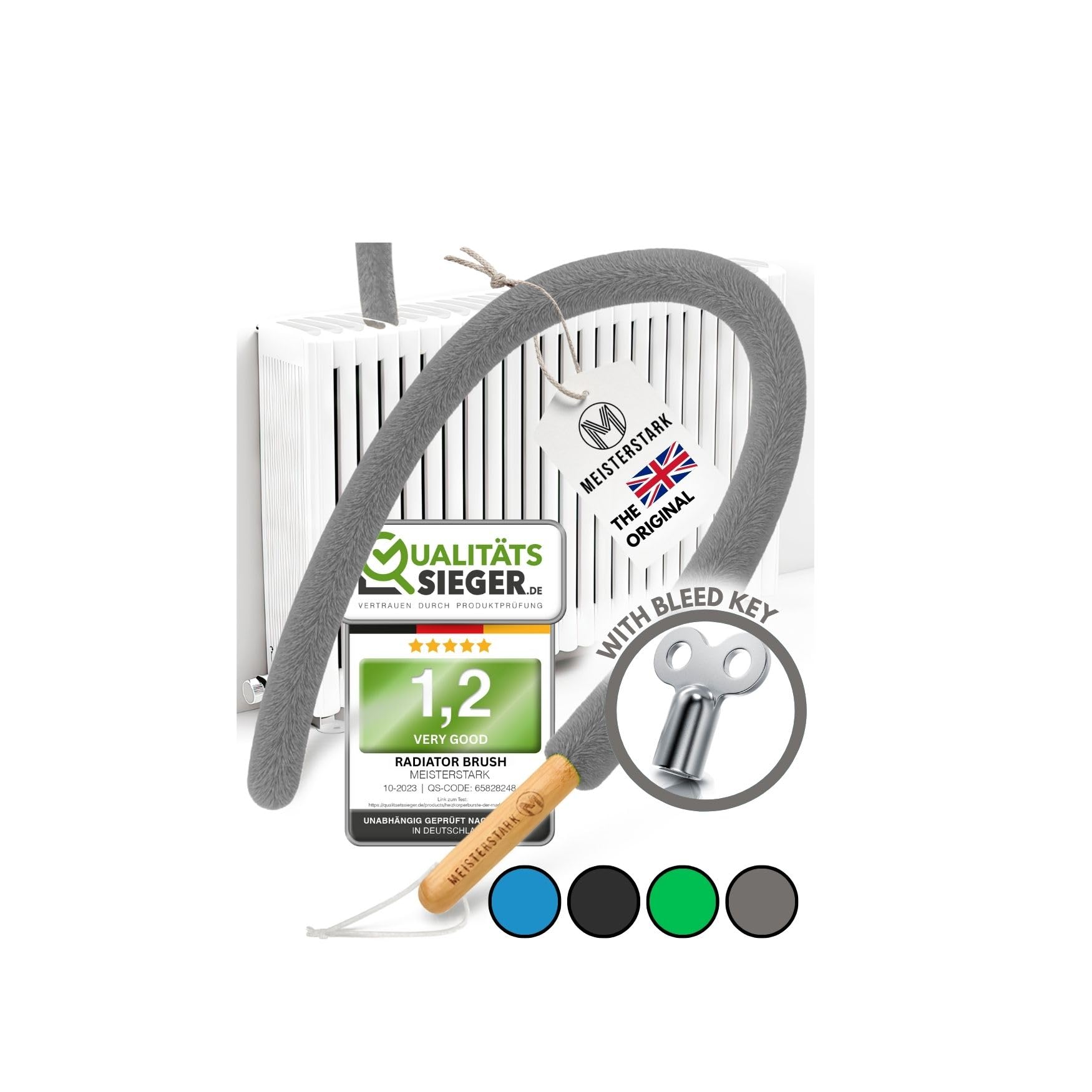 M Meisterstark Grey The Original Radiator Cleaner Brush 115Cm I Flexible Scratch-Free Radiator Brush I Washable Radiator Cleaning Brush I Radiator Duster Brushes Long Thin Fits 99% Of Gridded & Non-Gridded Radiators