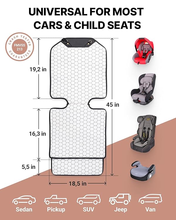 Owleys Set Seat Back Organizer & Car Seat Protector Hexy Waterproof & Non-Slip Protector for Child Car Cushion for Leather and Fabric Seats (White) by Owleys - Image 5