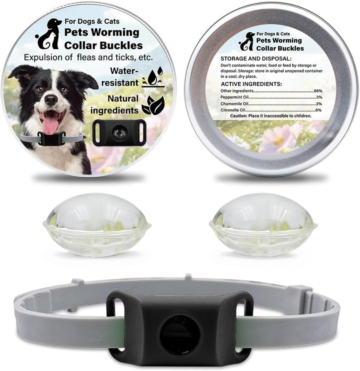 Pets Collare Antiparassitario Naturale, Pets Dog Flea Collar Natural Repellent Long Lasting Protection Against Fleas Ticks and Mosquitoes for All Dog Sizes, Protegge Da Pulci E Zecche (Black, 1 Pack)