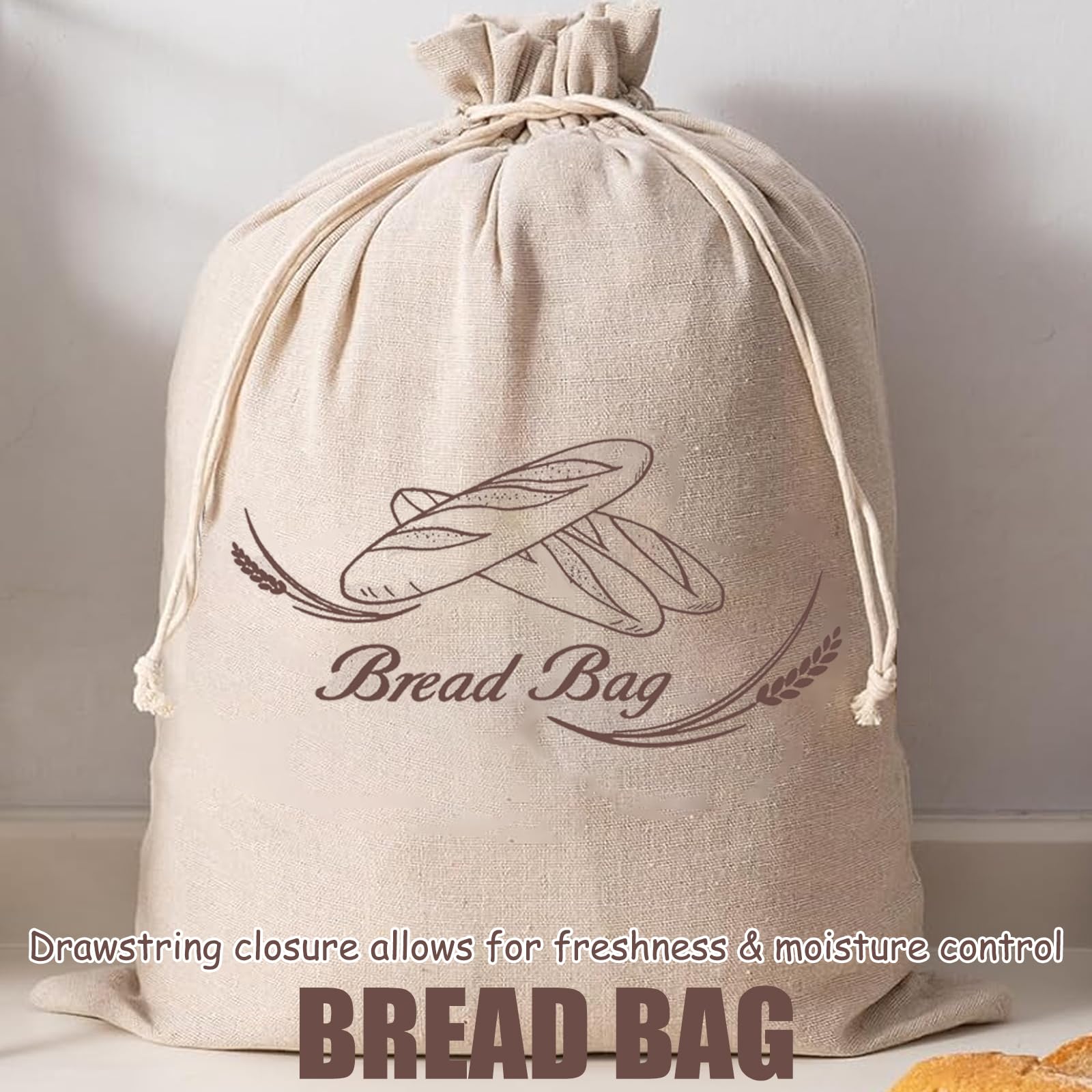 2 Pezzi Sacchetto Portapane, sacchetto di Stoffa per il pane in Lino, Sacchetti Riutilizzabili, Tasche con Coulisse, per pane Prodotti da Forno Frutta e Verdura