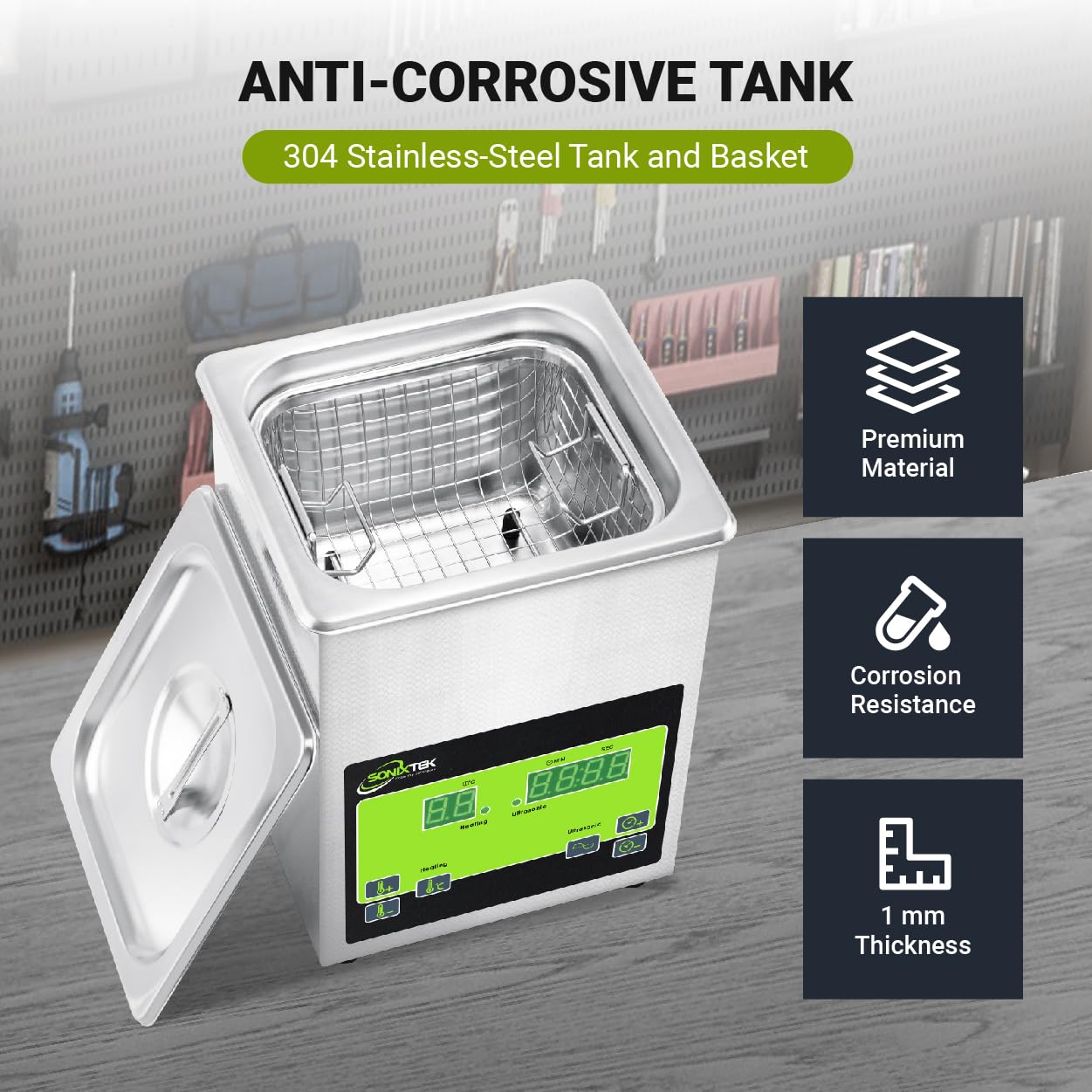 Pulitore ad Ultrasuoni 2L Pulitore a Ultrasuoni 60W Ultrasuoni Industriale in Acciaio Inossidabile con 100W Riscaldatore per Casa e Laboratorio Professionale per Gioielli Occhiali Orologi