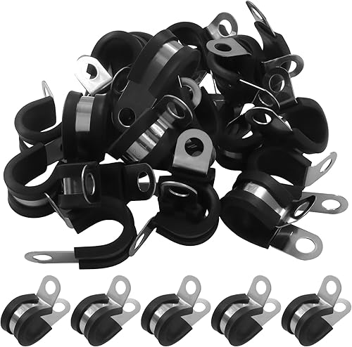 Paquete de 50 abrazaderas de tubo  Abrazaderas de cable de acero inoxidable de 12 pulgada con amortiguación de goma para tubería, tubo