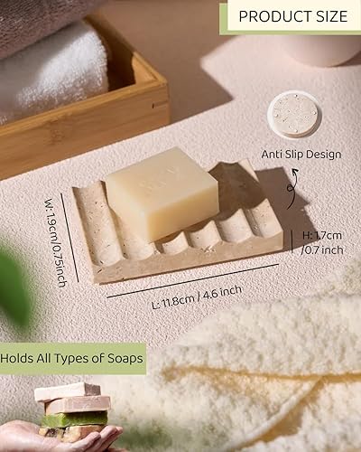 Miniatura 5 de Jabonera rústica de mármol, jaboneras rectangulares grandes para ducha y baño con diseño autodrenante