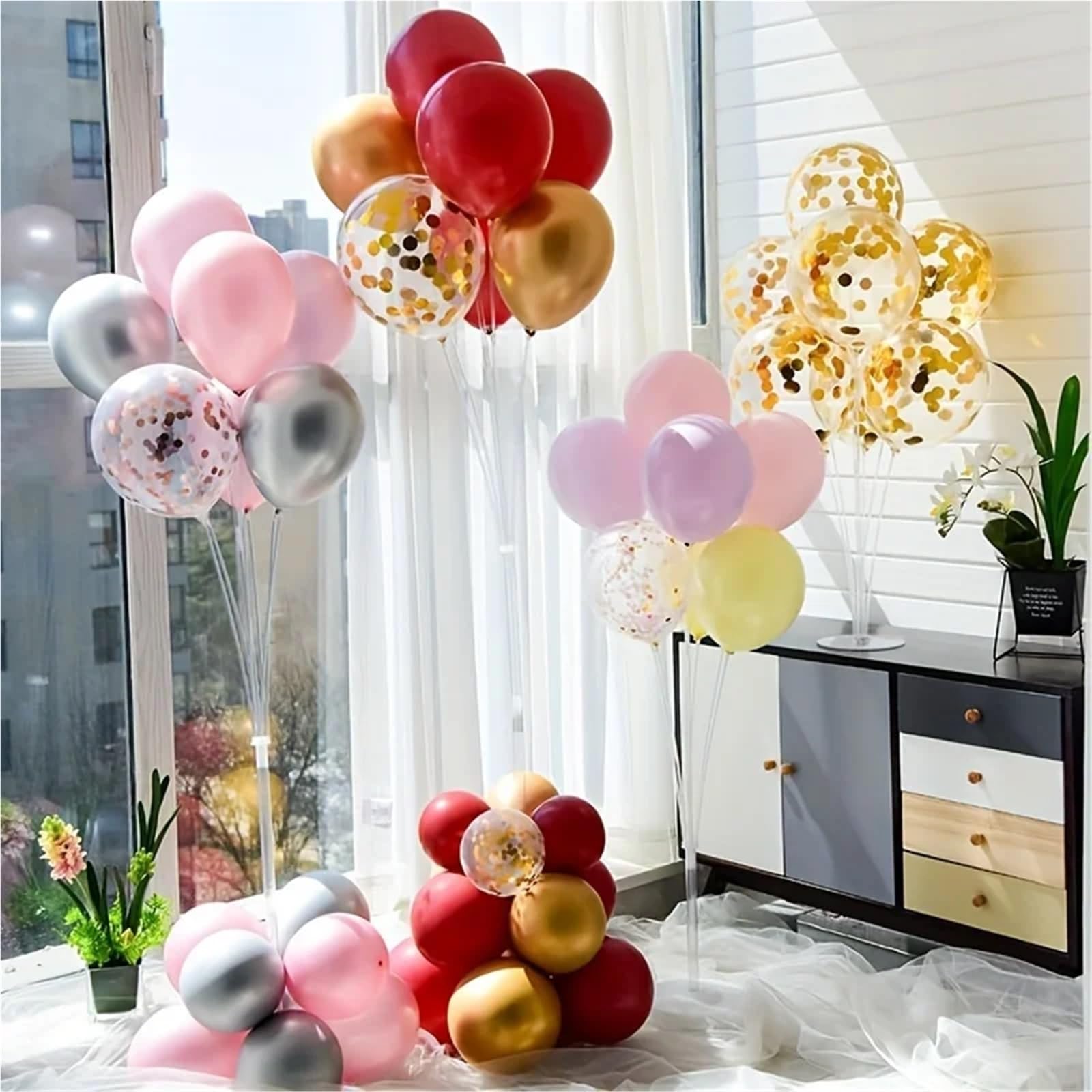 Stojak na balony 12 zestawów patyczków do balonów z podstawami Stojak na balony Podstawa kolumny Przezroczyste, solidne wsparcie Urodziny