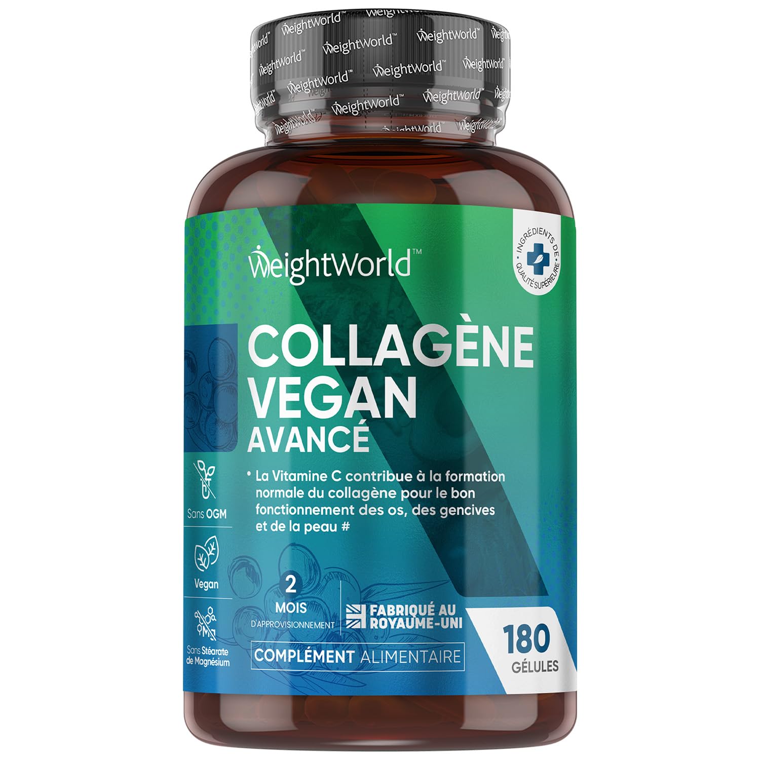 Collagene et Acide Hyaluronique Vegan 180 Gelules Vegan, 2 Mois d'Approvisionnement avec Multivitamines et Minéraux Vitamine C, E, Zinc, MSM, Resvératrol, et Probiotique Lactobacillus Acidophilus