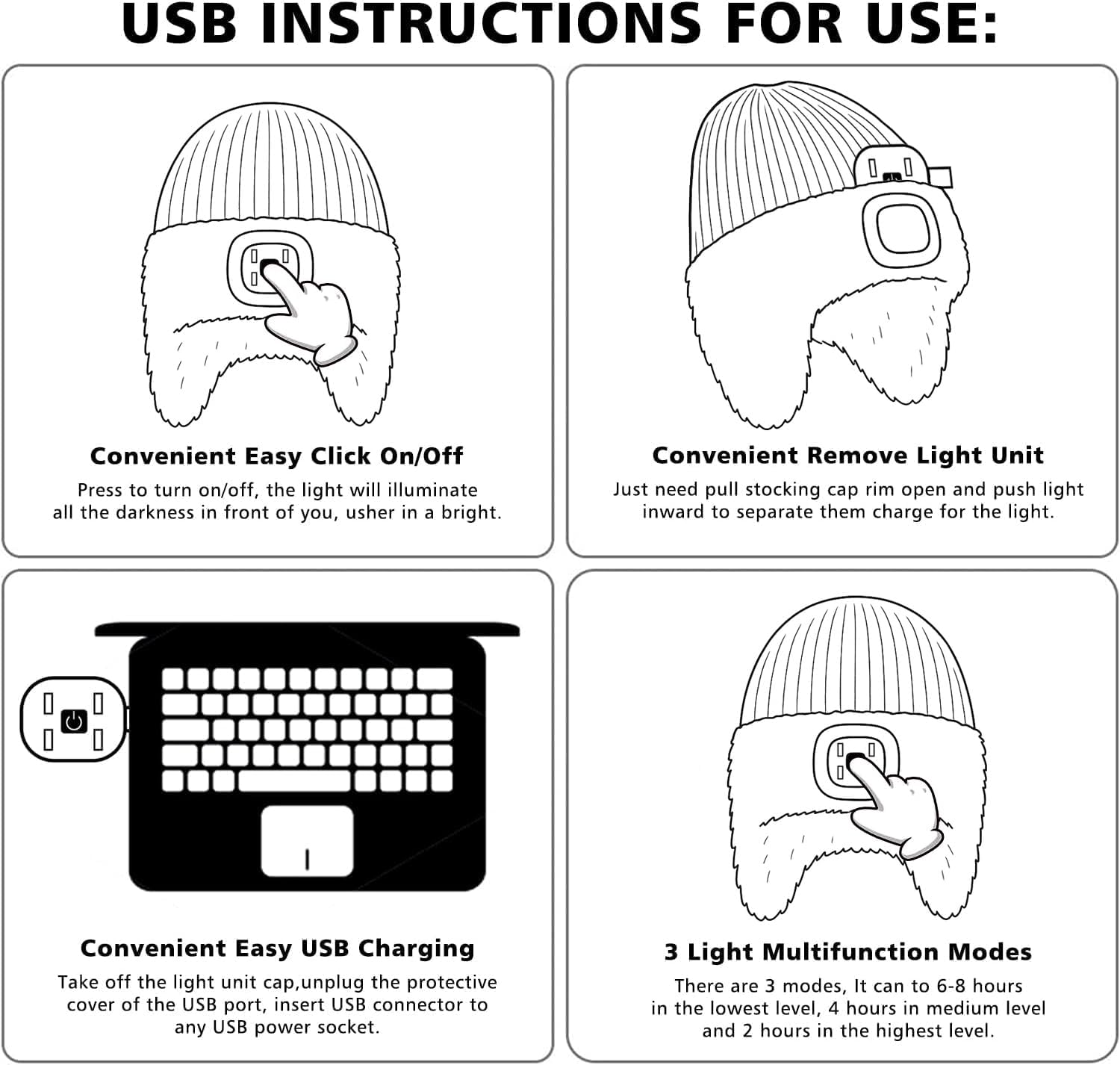 ATNKE Kids LED Lighted Lined Fleece Beanie Cap with Earflap, USB Rechargeable 4 LED Run Headlamp Hat for Boys and Girls - Image 5