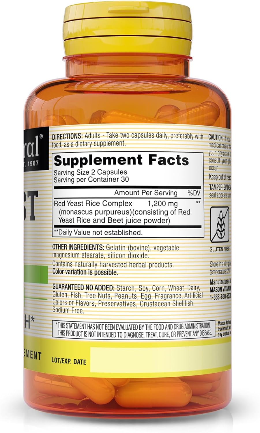 MASON NATURAL Red Yeast Rice, Supports Heart Health & Blood Circulation, Herbal Supplement, 60 Capsules, Pack of 3