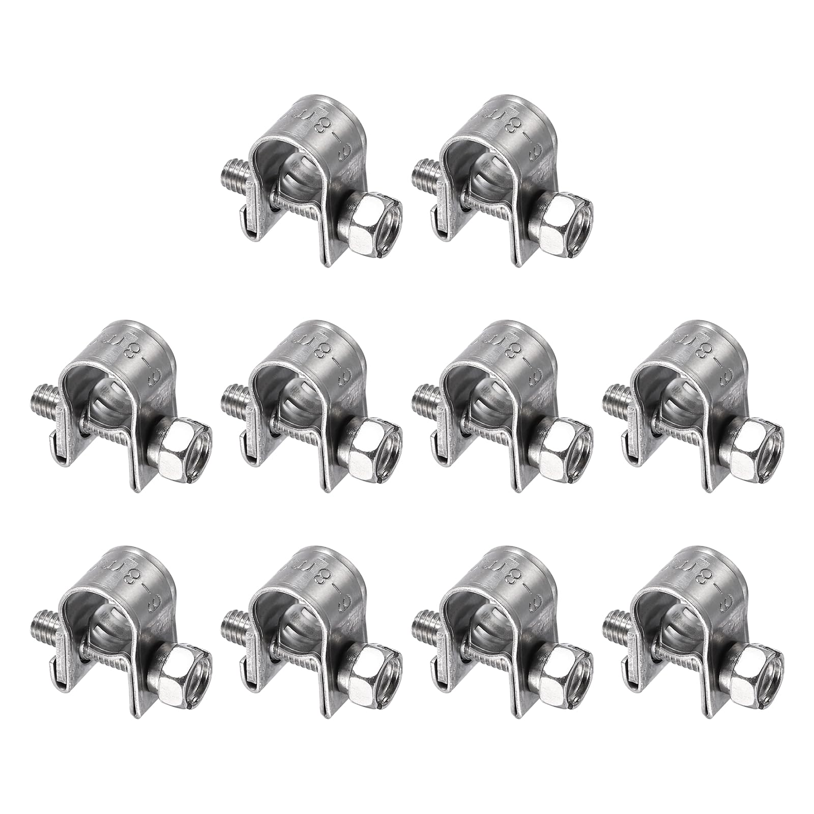sourcing map 10pcs Fuel Injection Hose Clamp 6-8mm Adjustable 304 Stainless Steel Mini Gas Line Hose Clamp for Automotive Agriculture Plumbing Diesel Petrol Pipe