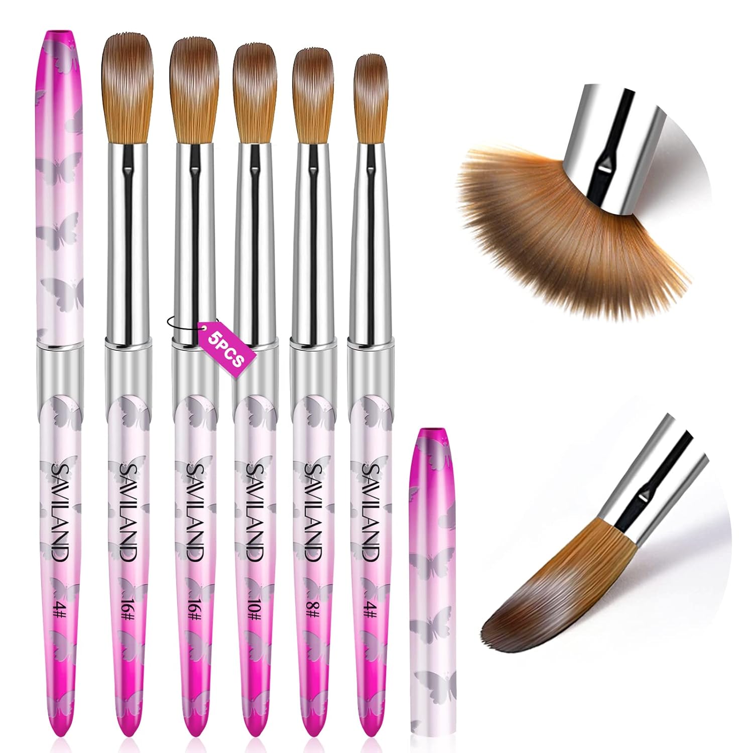 Saviland 5PCS Acrylic Nail Brush Set Size 4/8/10/12/16