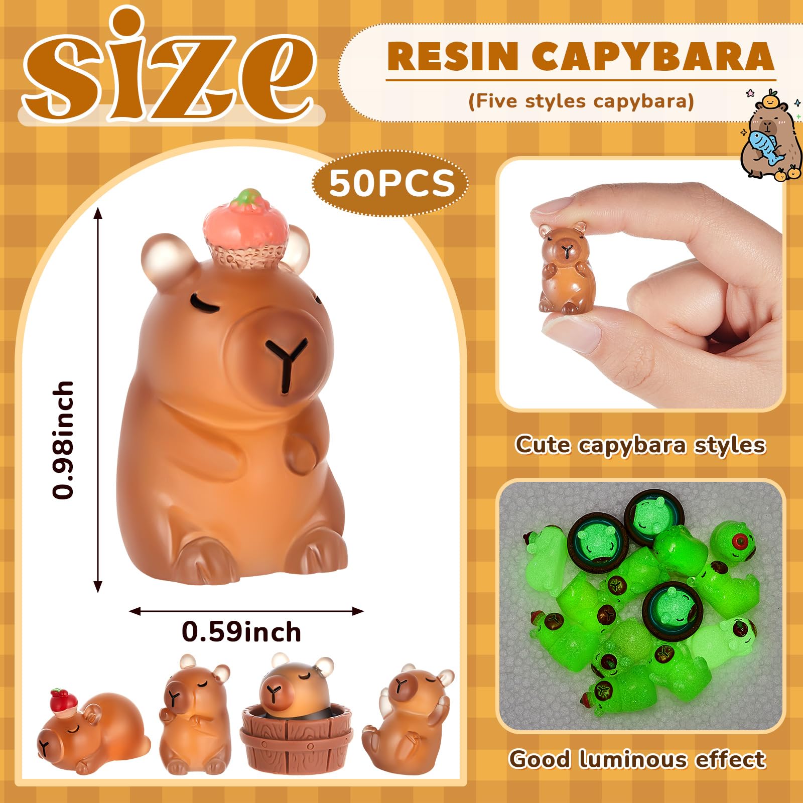 Lot De 40 Mini Figurines Capybara Phosphorescentes En Résine - Déco Jardin, Maison De Poupée, DIY