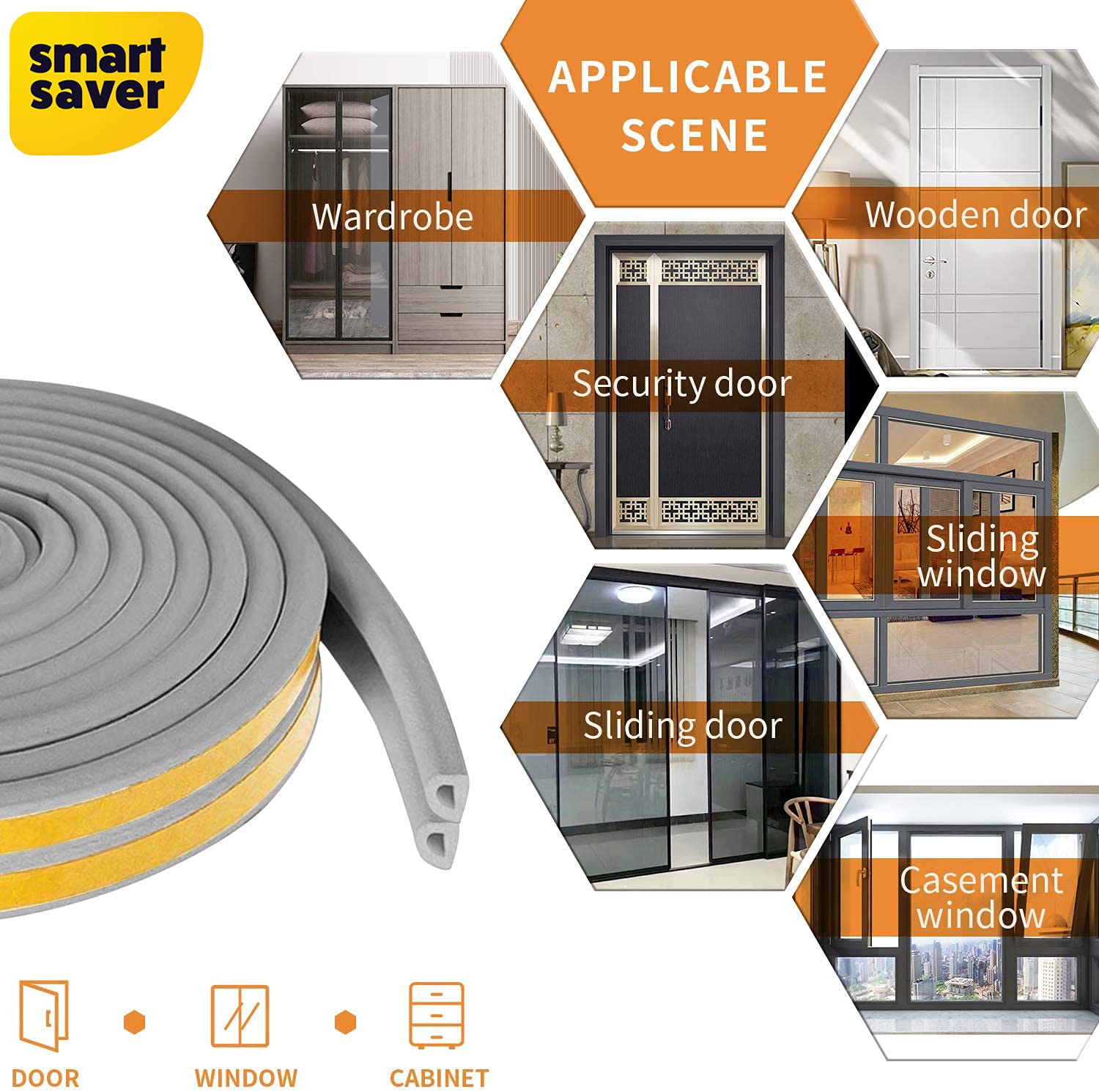 Smart Saver D Shaped (Grey) Self-Adhesive Epdm Doors and Windows Foam Seal Strip Rubber Weatherstrip 5 Meter (2 X 2.5 M = 5 Meter)-Pack of 1 1