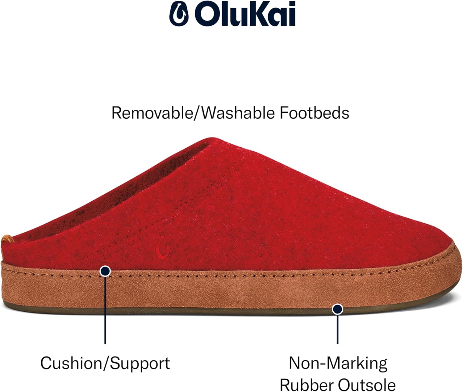 OLUKAI Hamani Hulu Men's Wool Mule Slippers, Soft & Comfortable Slippers with Premium Materials, Sheepskin Shearling & Italian Felt, All-Day Wear