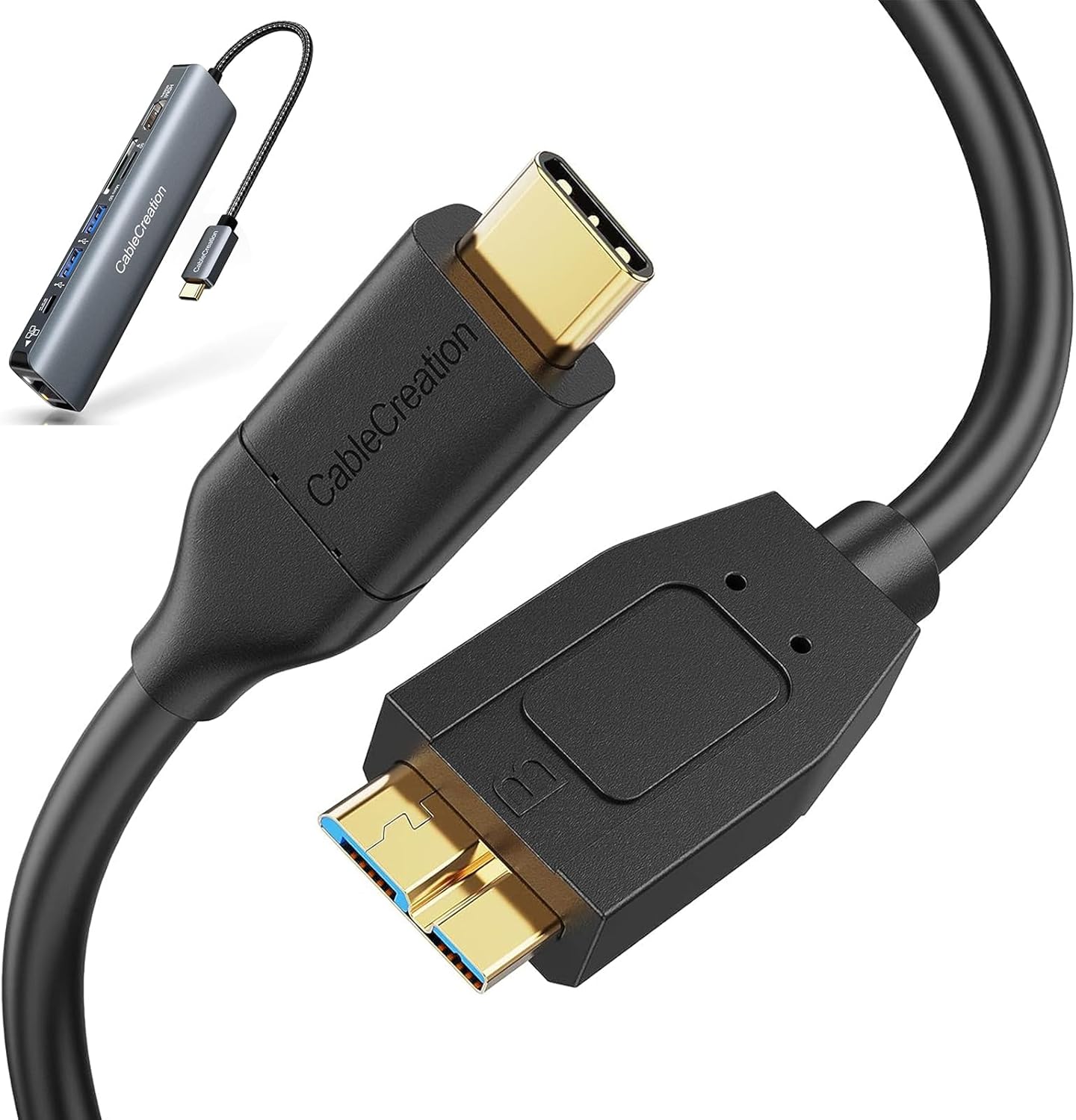 7 in 1 USB C Hub 4K 60Hz Bundle with USB C Hard Drive Cable 1FT