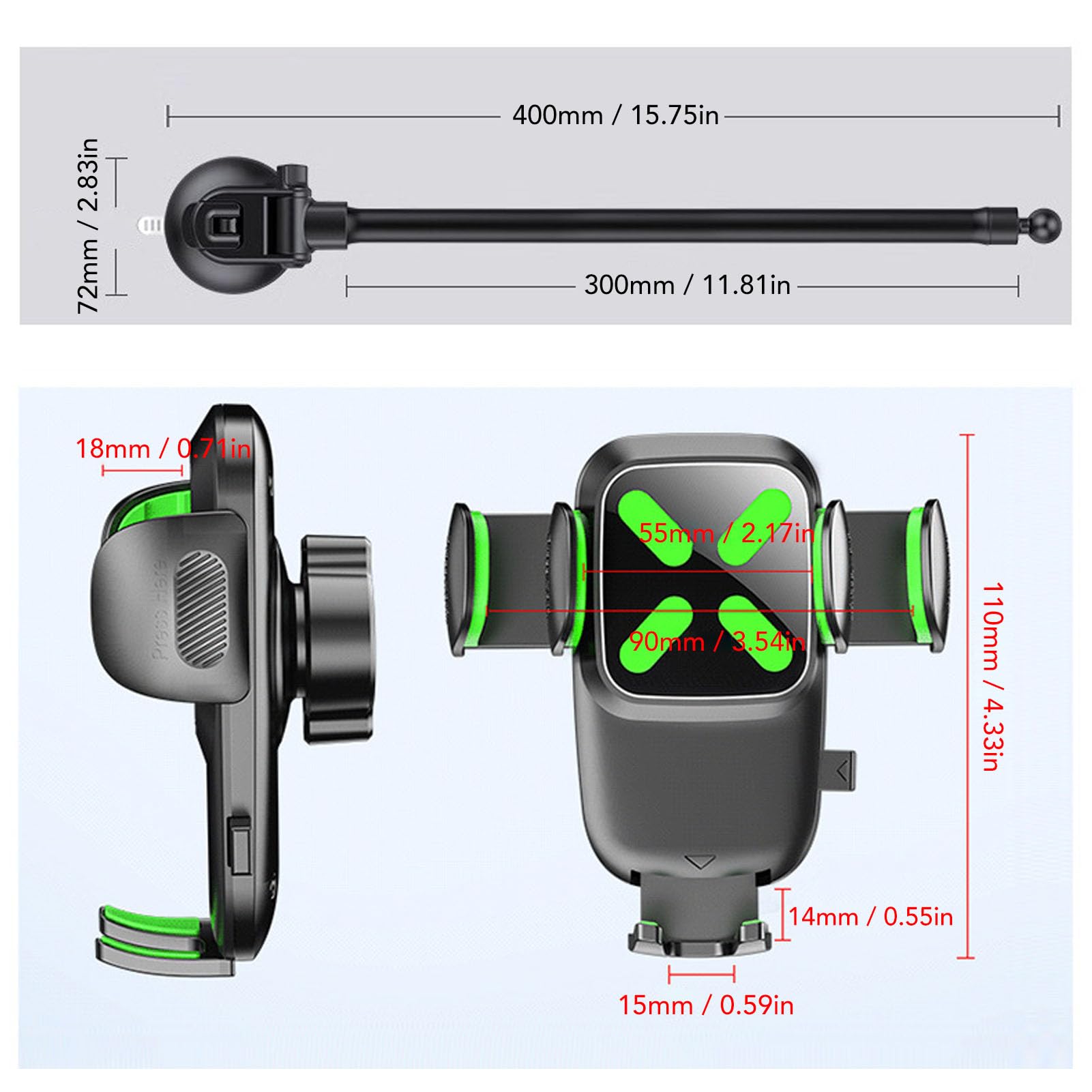 Wakects Supporto per Telefono da Auto a Collo di Cigno, Design Flessibile, Rotazione di 360 Gradi, Supporta Smartphone da 4-7 Pollici, Ideale per l'uso Sul Cruscotto o Sul Parabrezza (Staffa per