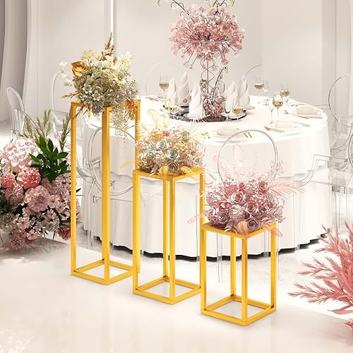 Miniatura 5 de 2 jarrones dorados de 15.75 pulgadas para centros de mesa dorados para centro de mesa, decoración de mesa, boda, dorado, floral, soporte, fiesta,