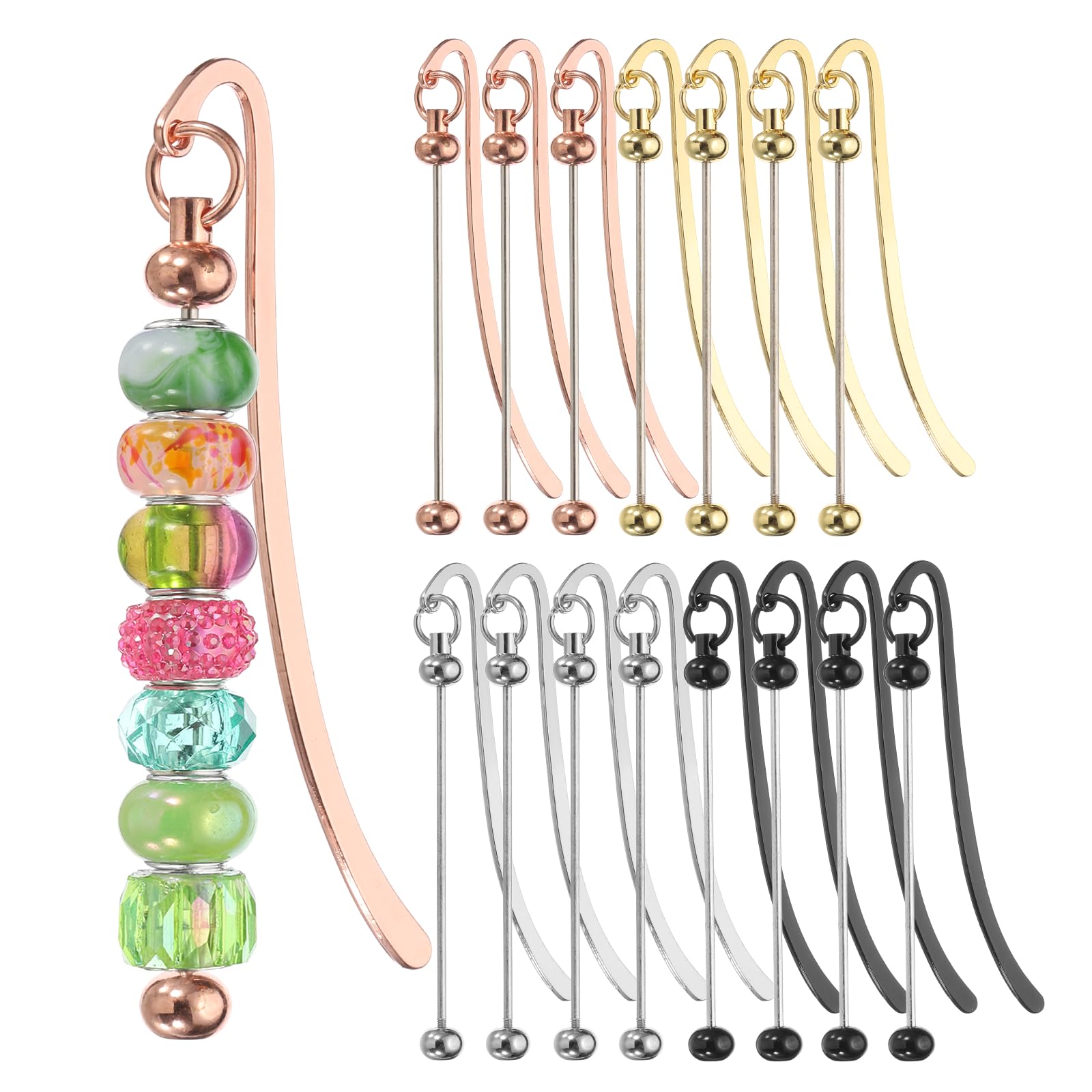PATIKIL 16 Pcs Beadable Bookmarks, DIY Metal Blank Bar Bookmark Bead Craft Jewelry Pendant Charm Book Mark for Gift Teacher Office Supplies Home Crafts, Electroplated Color Set/Black