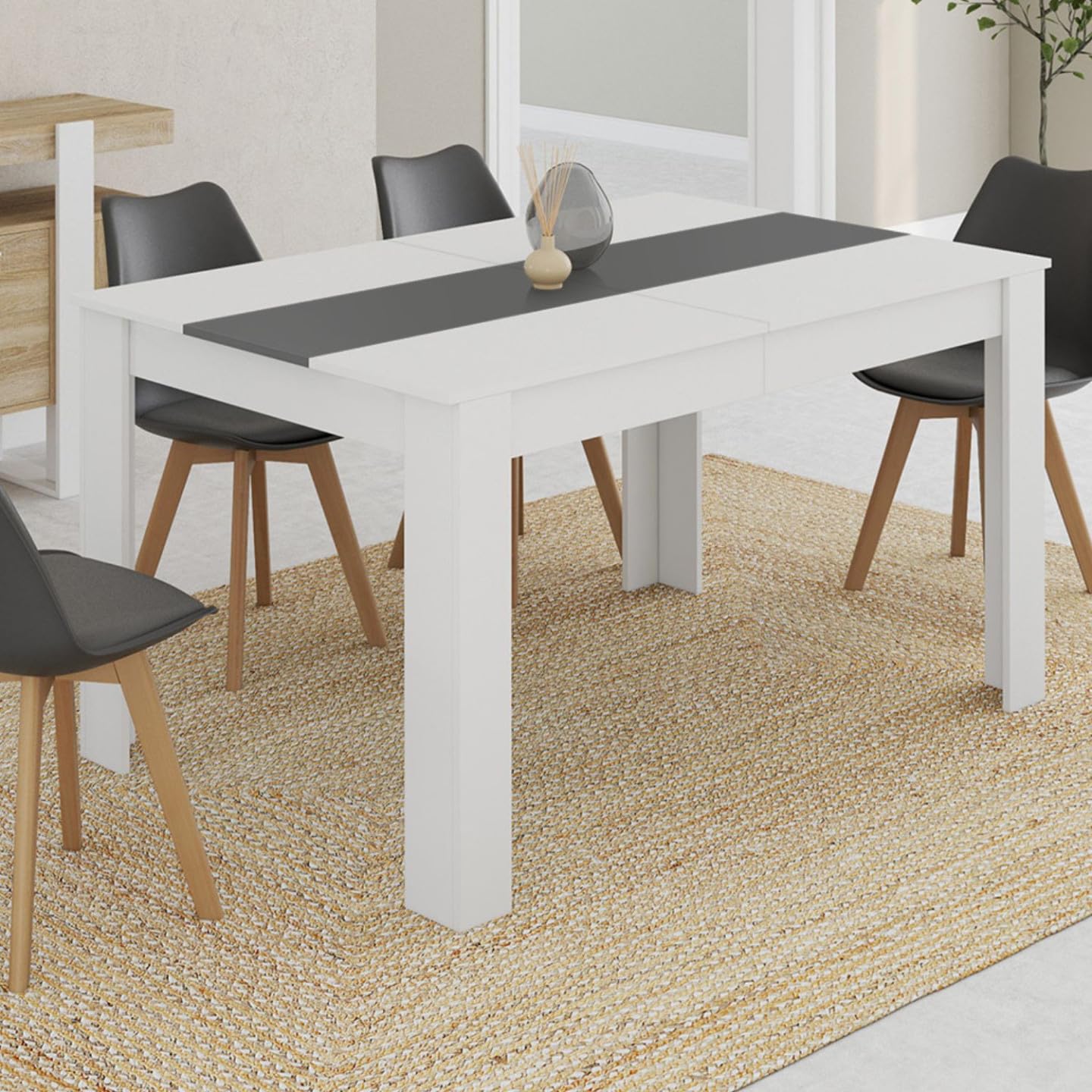 IDMarket - GEORGIA Tavolo da pranzo rettangolare per 6 persone bianco e grigio 140 x 80 cm