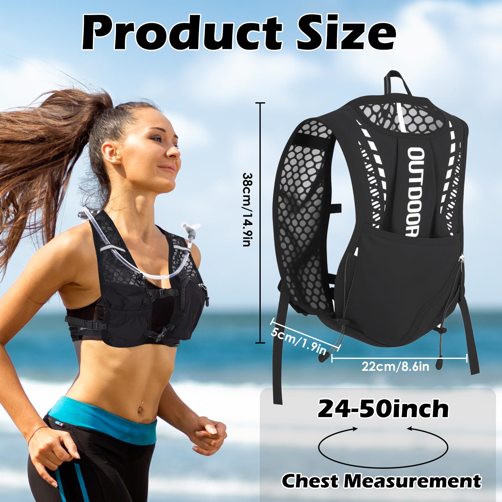 Sac à dos d'hydratation pour le cyclisme de plein air - Gilet de course à pied - 5 l - Respirant - Pour homme et femme - Avec sac à eau de 1,5 l