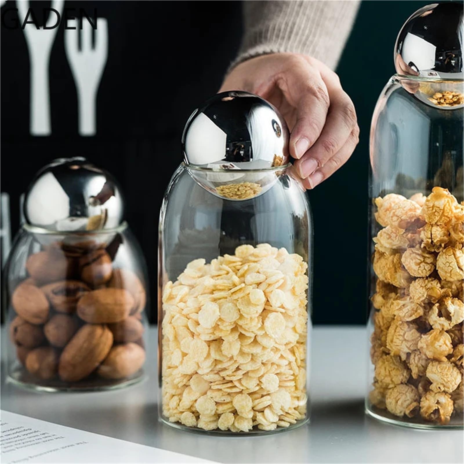 Serbatoio di stoccaggio chicchi caffè in vetro trasparente sigillato da 2 pezzi. frutta secca. bottiglie multicereali Per Cucina(Golden stopper-M)