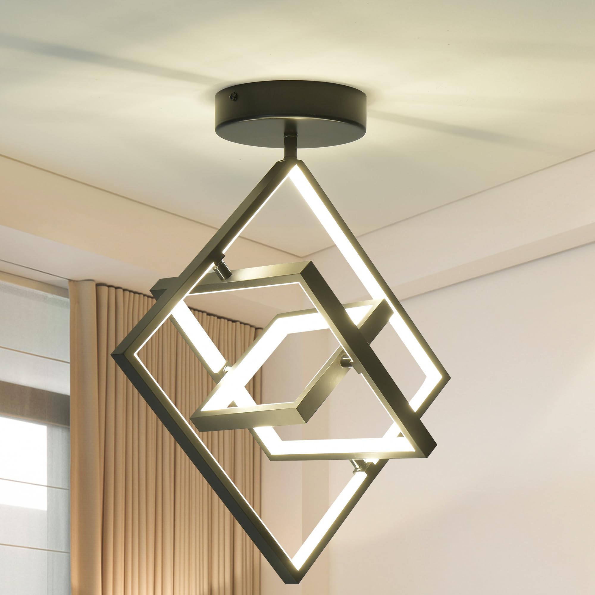 Qcyuui Hallway Light,36W Schwarz Flush Mount Kronleuchter,Moderne Led Deckenleuchte Küche führte Leuchten Decke Lampe für Foyer Schlafzimmer Balkon Korridor Eingang Treppe Gang