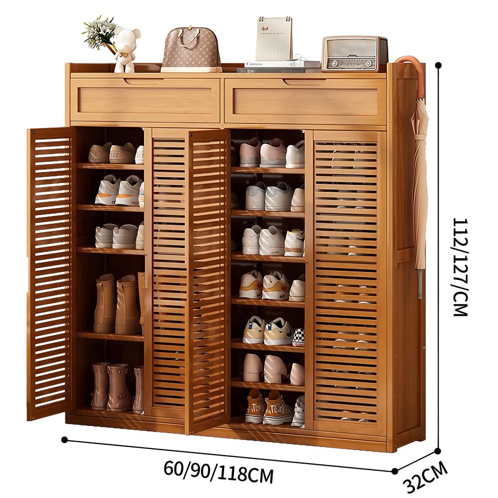 Schuhregal aus Bambus,Schuhschrank Hoch, Schmal Schuhablage mit 8 Ebenen, für 55 Paar Schuhe, Schuh-Organizer für Eingangsbereich Flur Diele Wohnzimmer, 118x32x127cm (A, 118x32x127cm)