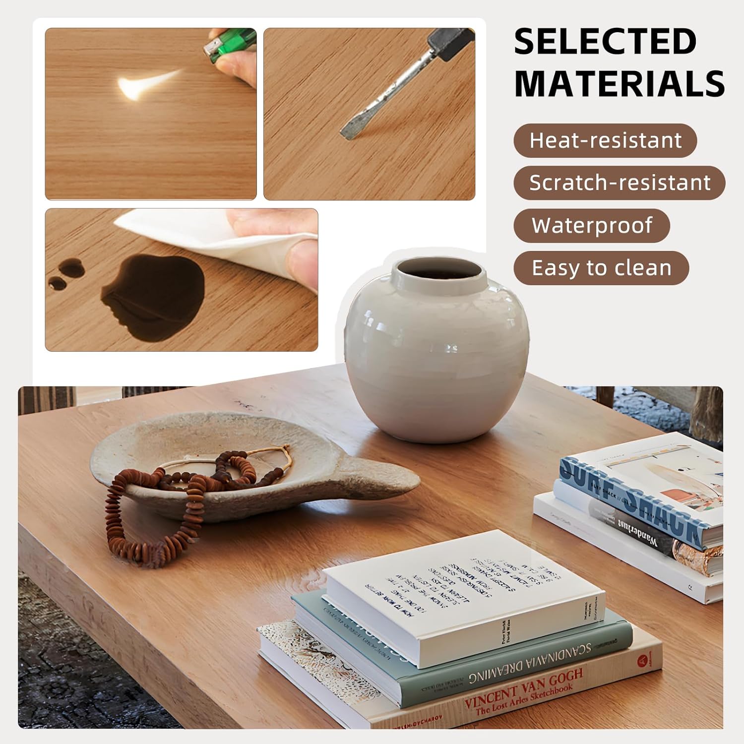 Solid Wood Coffee Table,Rustic Square Centre Table,Farmhouse Living Room Table,2”Thick Tabletop for Living Room,Office