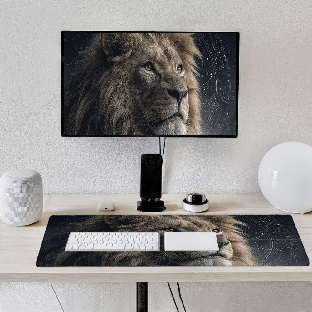 Grand Tapis de Souris Jeu XXL 1200x600x3mm avec Bords Cousus, Base en Caoutchouc Naturel antidérapant Durable, Tapis de Clavier Lavable, Convient Les Jeux, la Maison et Le Bureau, Signe Du Lion xR6738