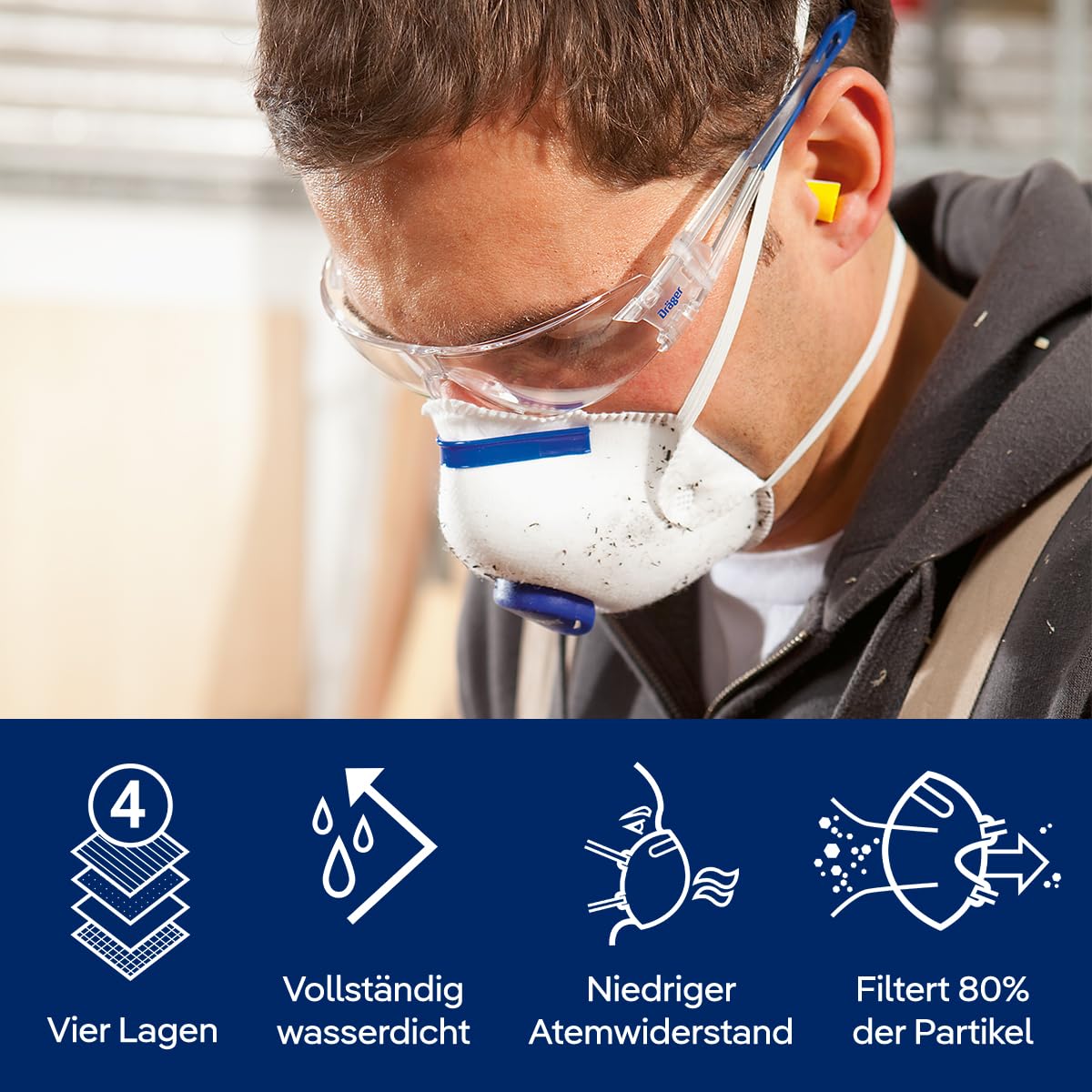 Dräger X-plore 1310 V FFP1 Atemschutzmaske mit Ventil, Einweg-Staubmaske gegen ungiftige Stäube und Rauchpartikel, Einheitsgröße