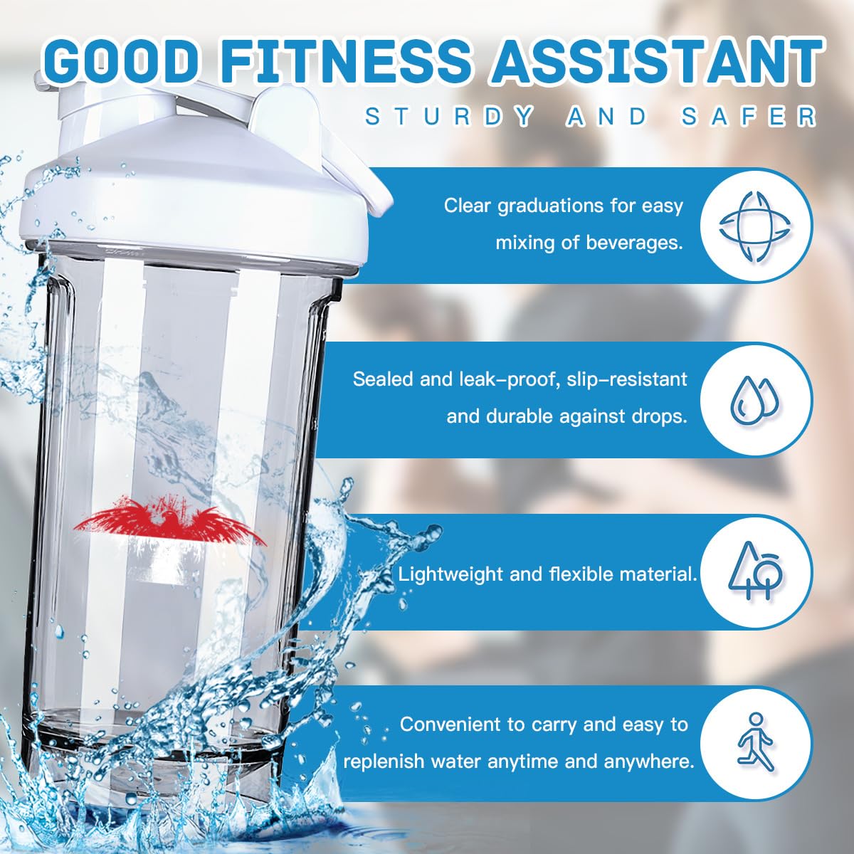 Monacan Flag 18 Ounce Shaker Bottle Drink Mixer Leak-proof Pre Workout Protein Shakes Meal Replacement Shakes Bottles 500ML/18 Oz White-22&-A01