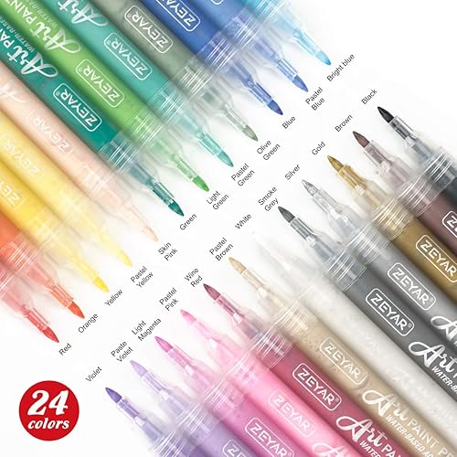 Miniatura 7 de ZEYAR Bolígrafos de pintura acrílica, extra finos, 24 colores, tinta permanente e impermeable, certificado AP, funciona en roca, madera, vidrio,