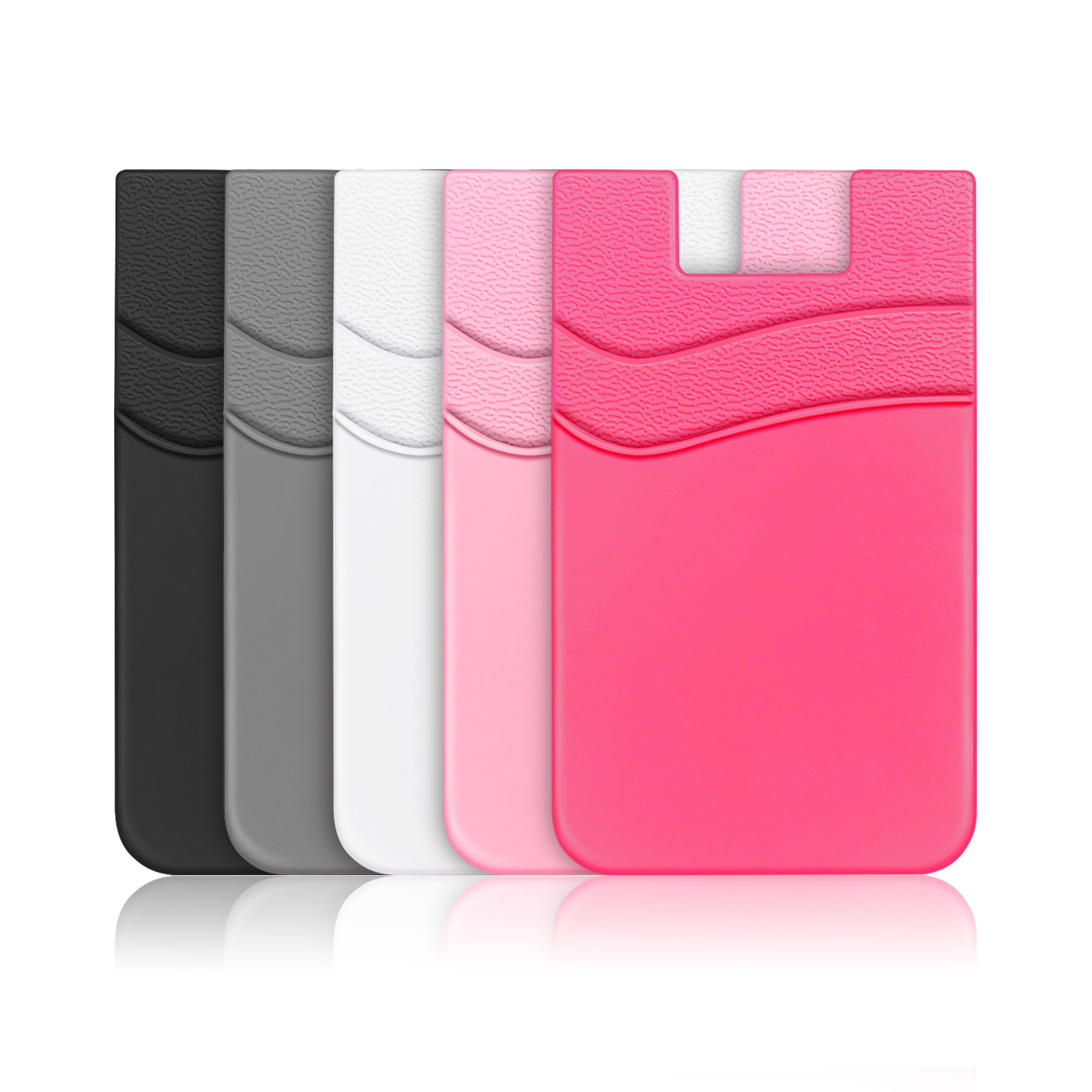 SHANSHUI Phone Wallet, Strong Adhesive Silicone Wallet Sleeve Pocket Stick on ID Credit Card Holder for All Smartphones - 5 Pack Black White Grey Pink