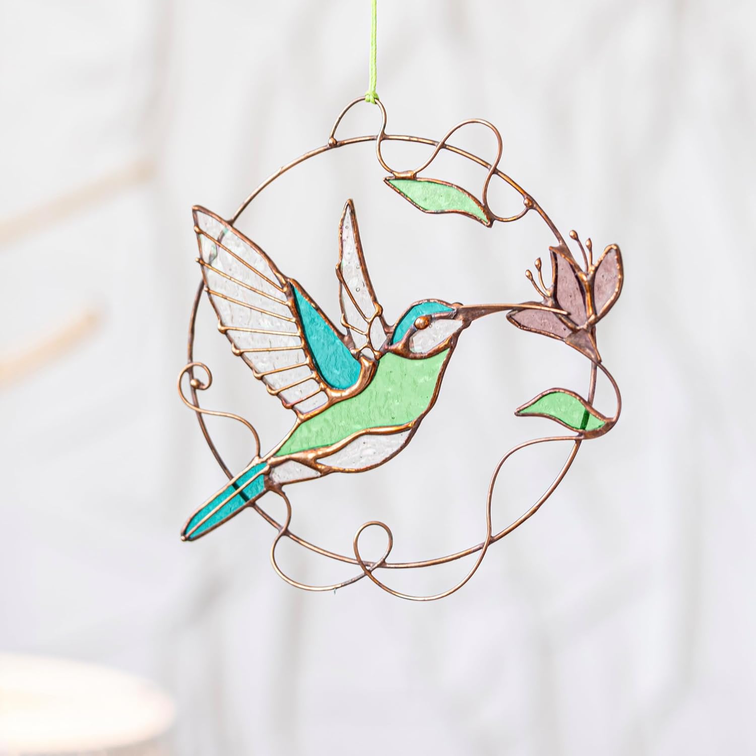Green Hummingbird Window Hanging Stained Glass Sun Catcher, Home Patio Garden Decor Panel, Real Glass Bird Sun Catcher, Indoor Outdoor Hangibg Panel, Mother's Day Gift, Glass Art