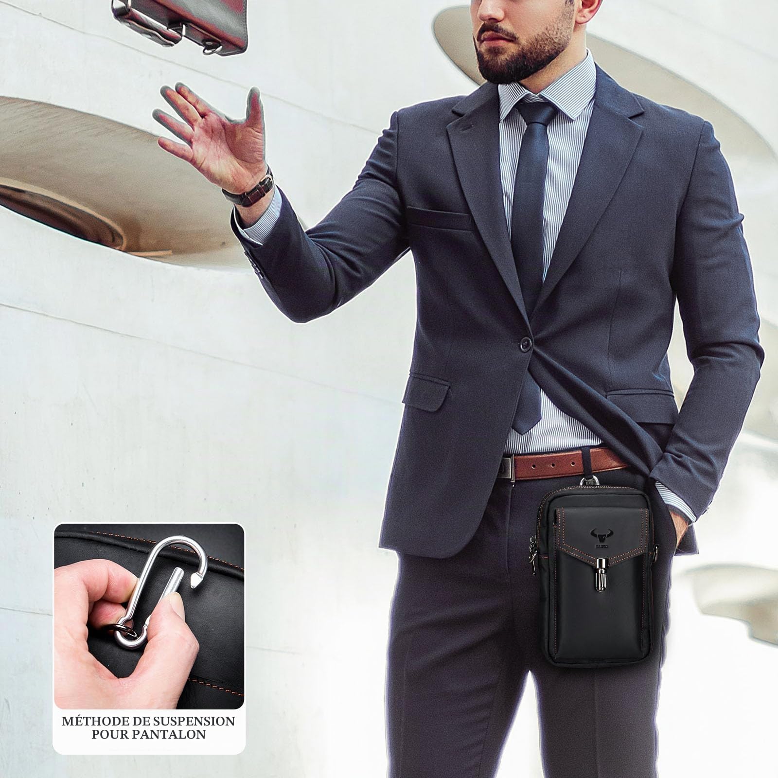 BAIGIO Pochette Homme en Cuir, Pochette Ceinture Téléphone Portable avec Passant, Sacoche Ceinture Homme, Multi-usages Taille Sac