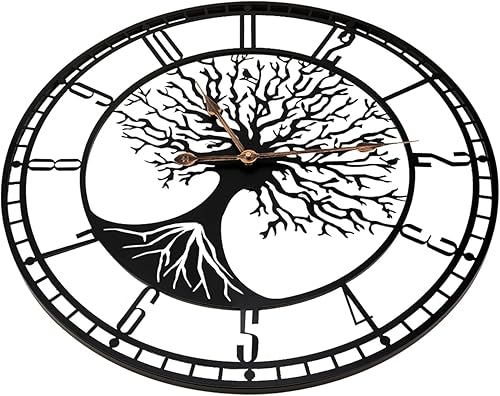 Miniatura 5 de Reloj de pared con diseño de árbol de la vida, de metal negro de 24 pulgadas, reloj de pared de gran tamaño para sala de estar, dormitorio,