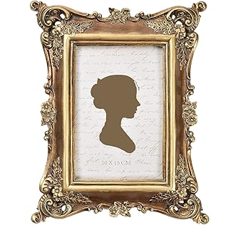 Sunlit Vintage Picture Frame 4x6 Inch, Luxury Antique Photo Frames with Glass Front, Photo Display, Tabletop Wall Hanging, Gift Ideas, Bronze Gold