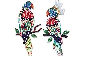 Vibrant Mexican Metal Yard Art: Parrot Wall Decor for Outdoor Spaces