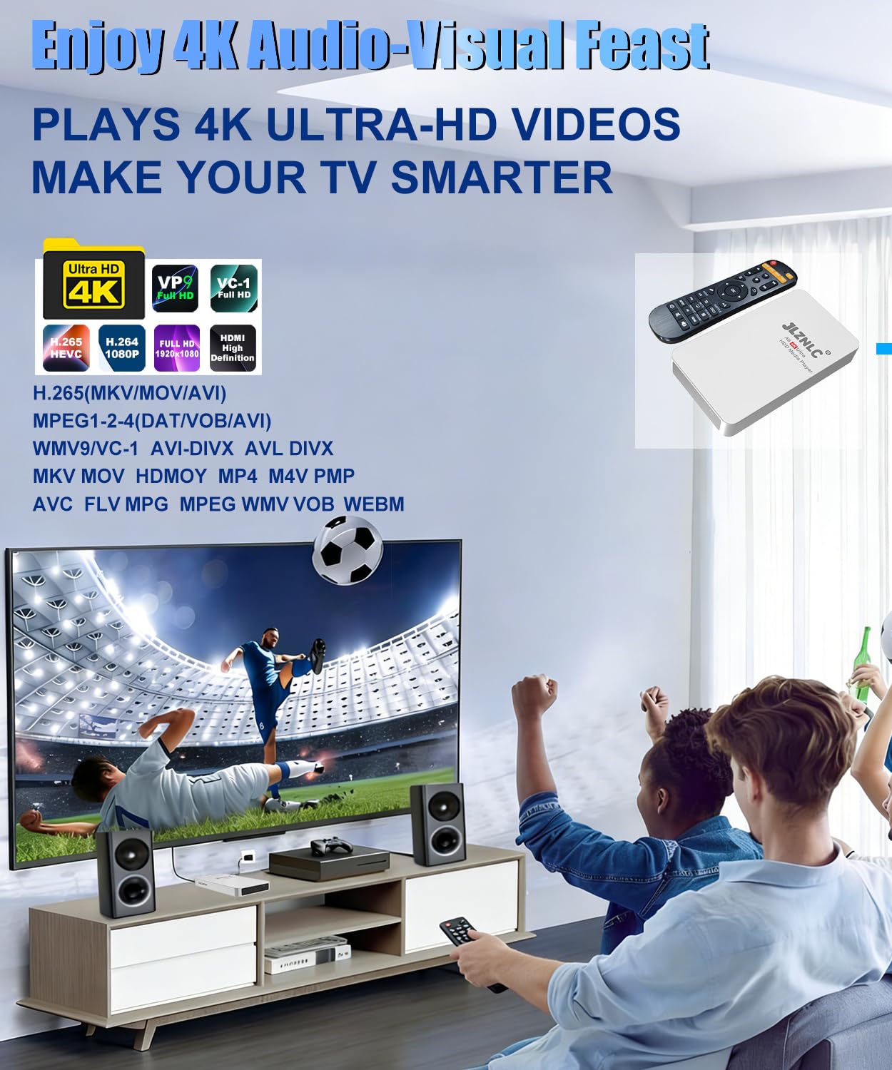 Reproductor multimedia 4K y carcasa HDD 2 en 1 | Reproducción de video Plug & Play desde USB, tarjeta SD o disco duro | Reproducción/reanudación automática | Soporta H.265/HEVC hasta 4K