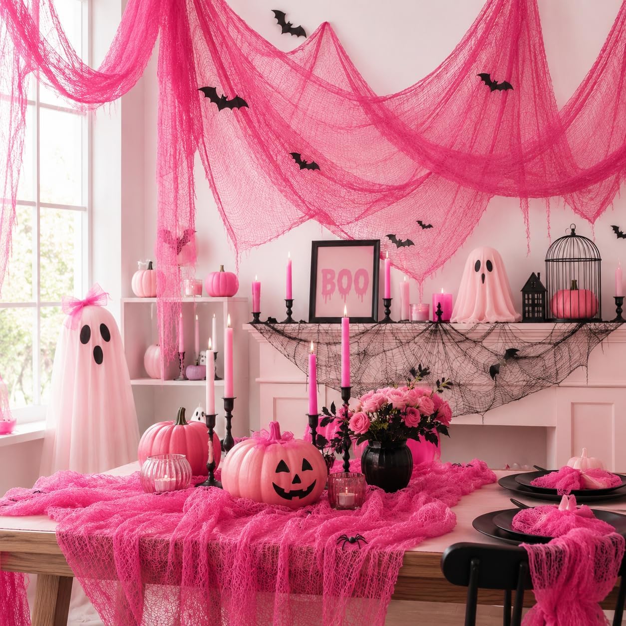 Set of 5 Pink Halloween Gauze Creepy Cloth Fabric Tapestry Decor Decoration image 5