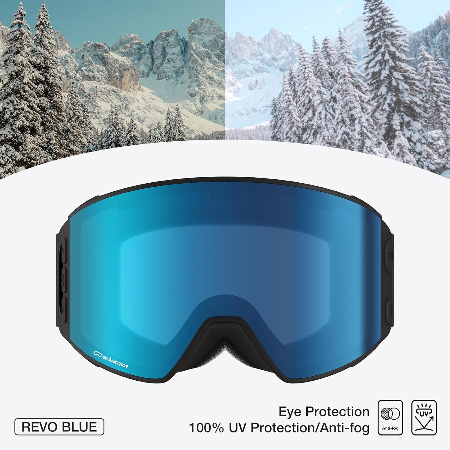 G01 Bluetooth Smart Ski Goggles with Walkie-Talkie-Snowboarding Goggles with Play Music Answer Calls (Cylindrical Blue)